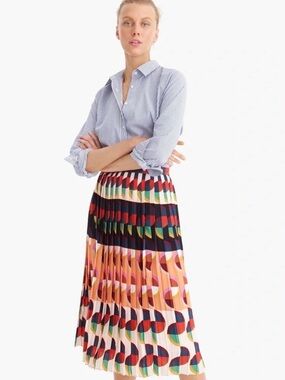 J.Crew Pleated Midi Skirt Size 10 Multicolor Geometric Print